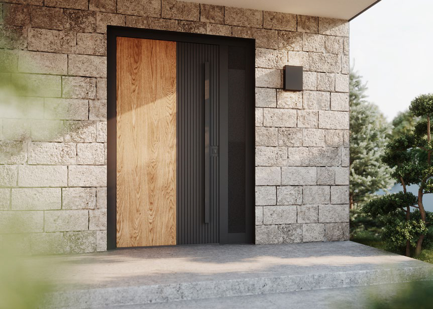 Premium aluminium door with wood panel